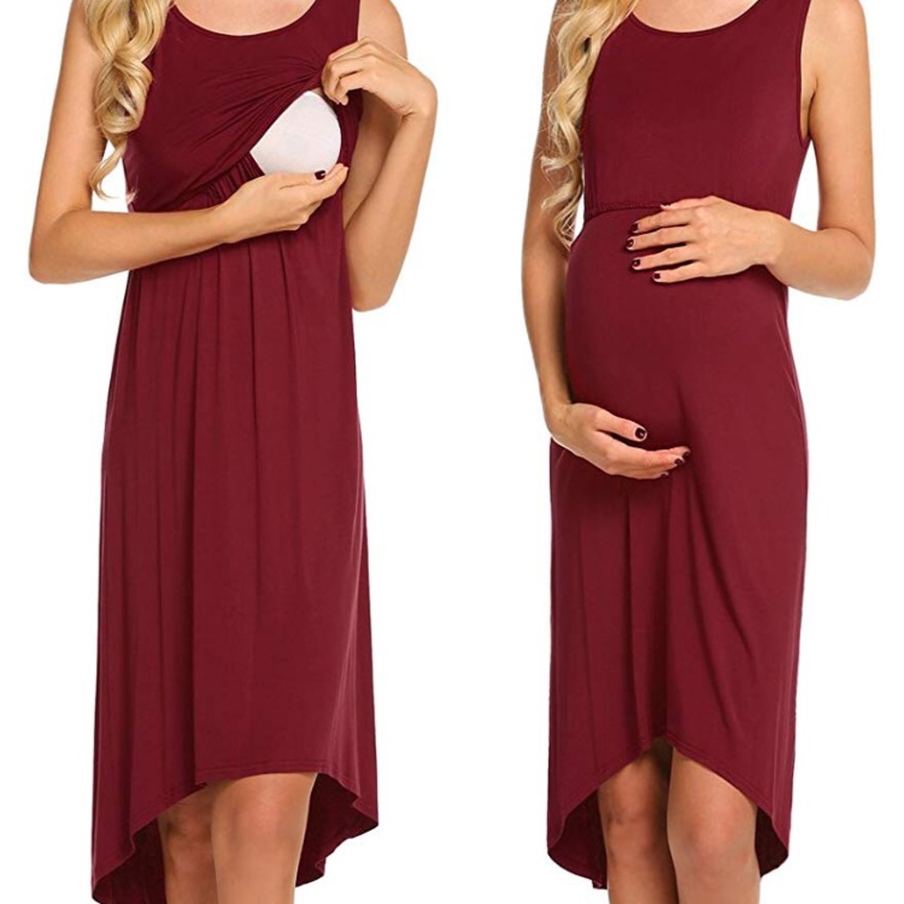 Nursing Dress Red Maternity high low dress skirt